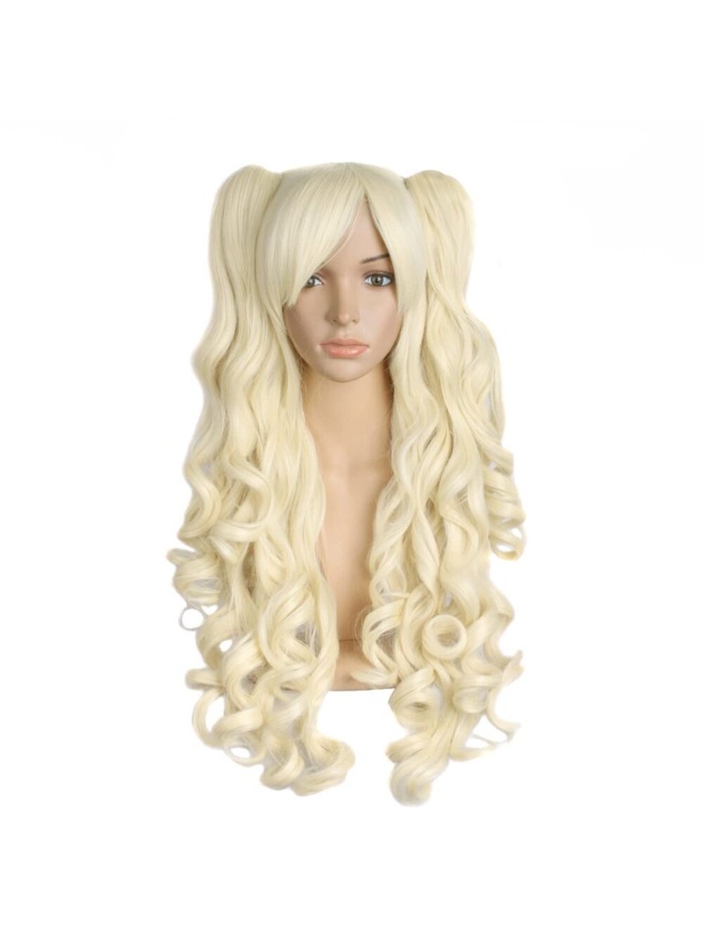 Women's Light Blonde 28 Inch Lolita Long Curly 2 Ponytails Clip On Cosplay Wigs